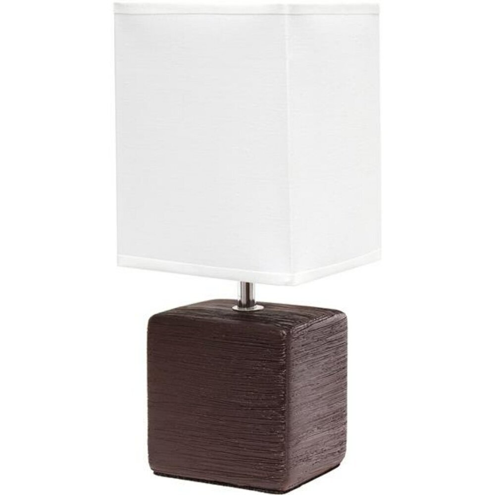 Small table lamp faux stone base fabric shade bedside nightstand desk lighting